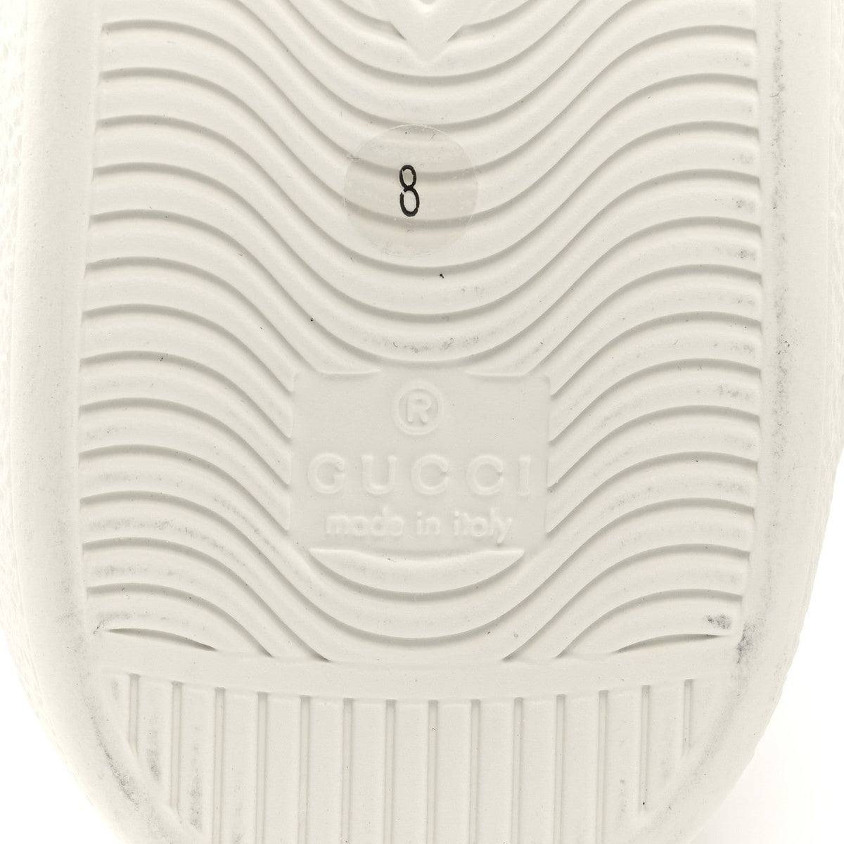 Gucci Calfskin Men's Interlocking G Perforated Ace Sneakers 8 White Grey Sky