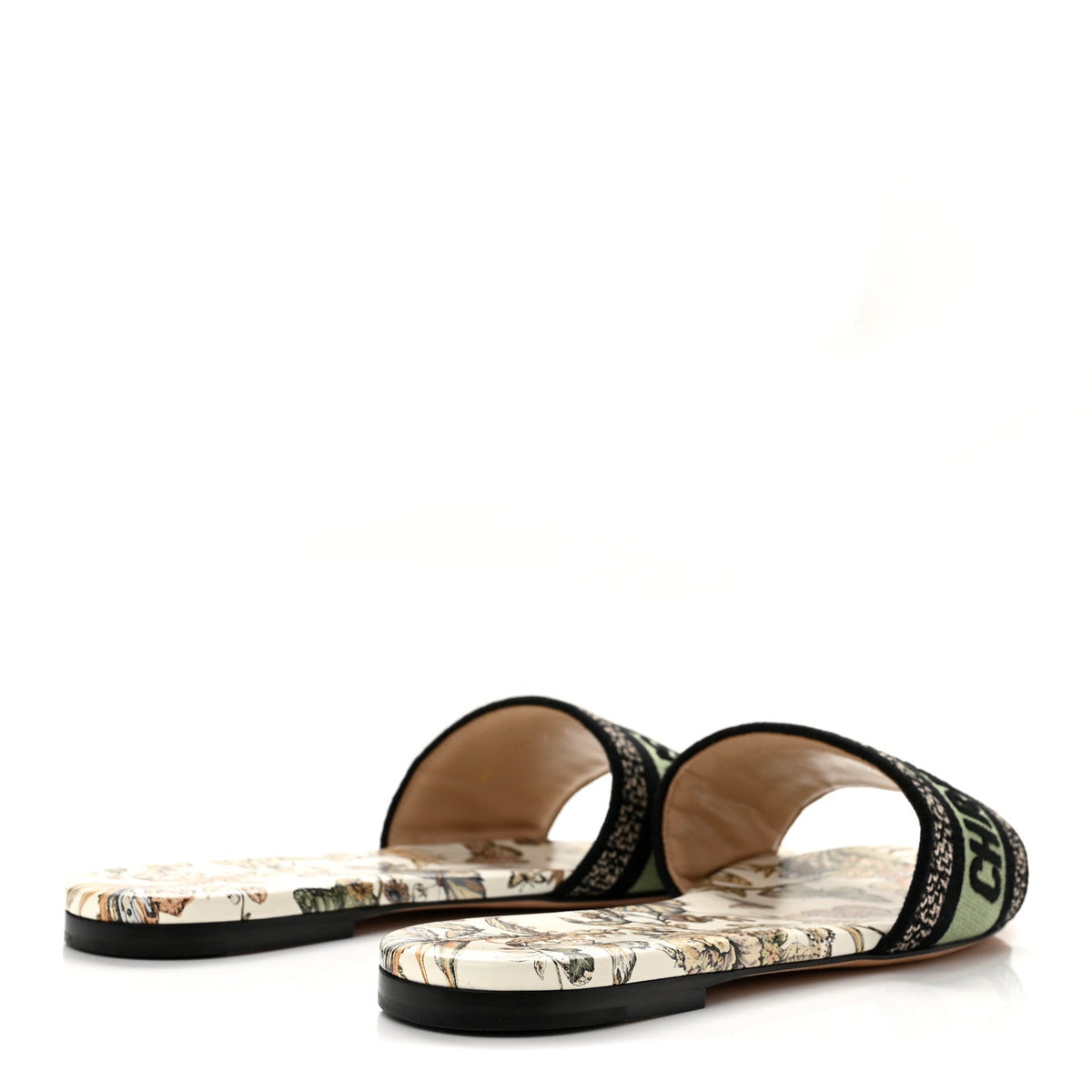 Christian Dior Embroidered Cotton Canvas Women's Dway Flat Slide Sandals 37.5 White Yellow