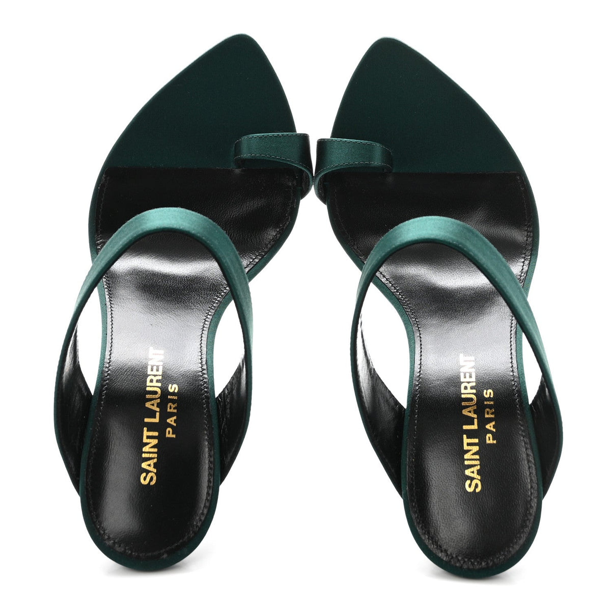 Saint Laurent Crepe Satin Women's Martha Mule 110 Sandals 35.5 Dorian Green