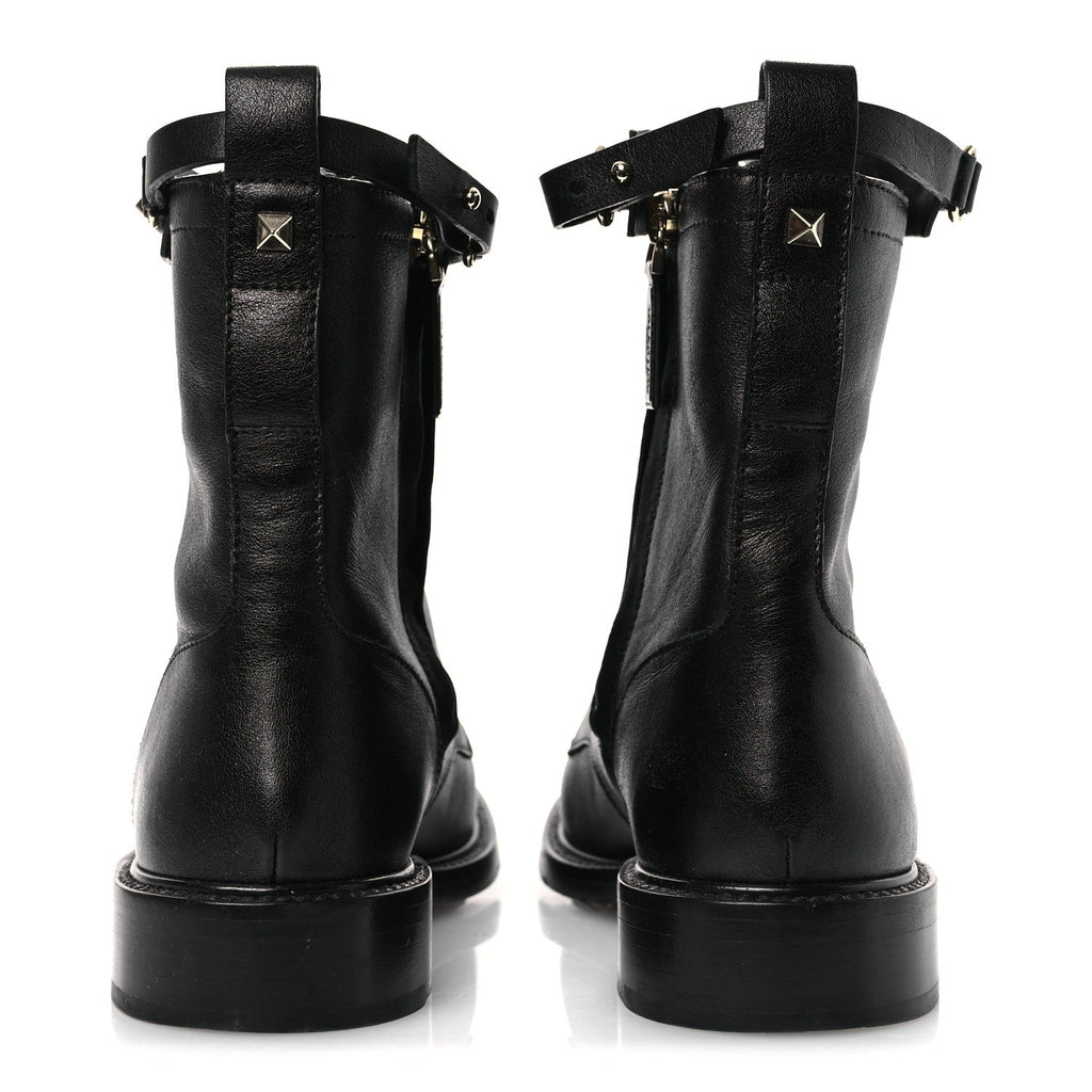 Valentino Garavani Calfskin Women's Rockstud Combat Ankle Boots 37 Black
