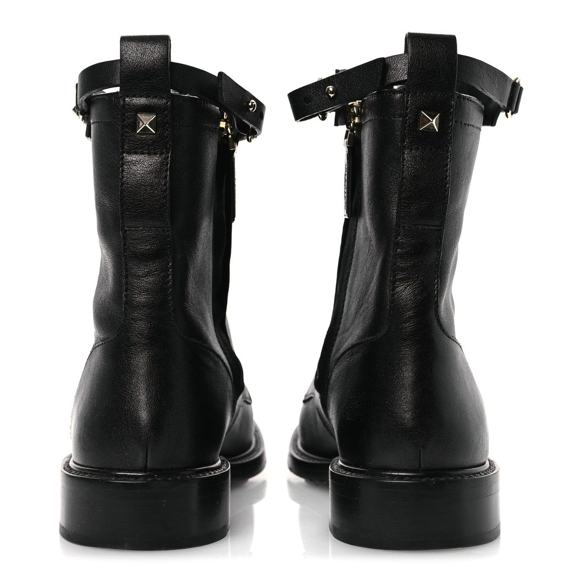 Valentino Garavani Calfskin Women's Rockstud Combat Ankle Boots 37 Black