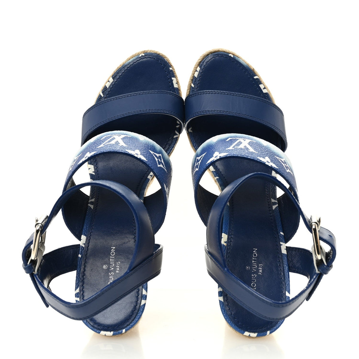 Louis Vuitton Monogram Escale Women's Starboard Wedge Sandals 40 Blue