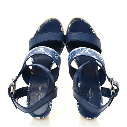Louis Vuitton Monogram Escale Women's Starboard Wedge Sandals 40 Blue