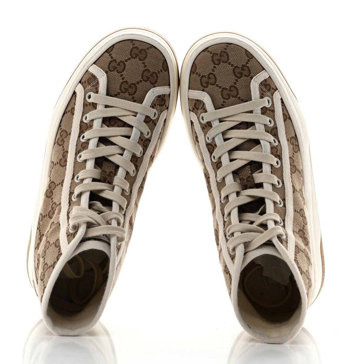 Gucci Canvas Women's GG Monogram Tennis 1977 High Top Platform Sneakers 38.5 Beige Ebony