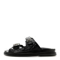 Lambskin Quilted Velcro Dad Chain CC Slide Sandals Black