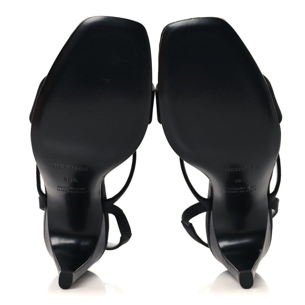Hermes Satin Women's Glamour 95 Sandals 36.5 Black