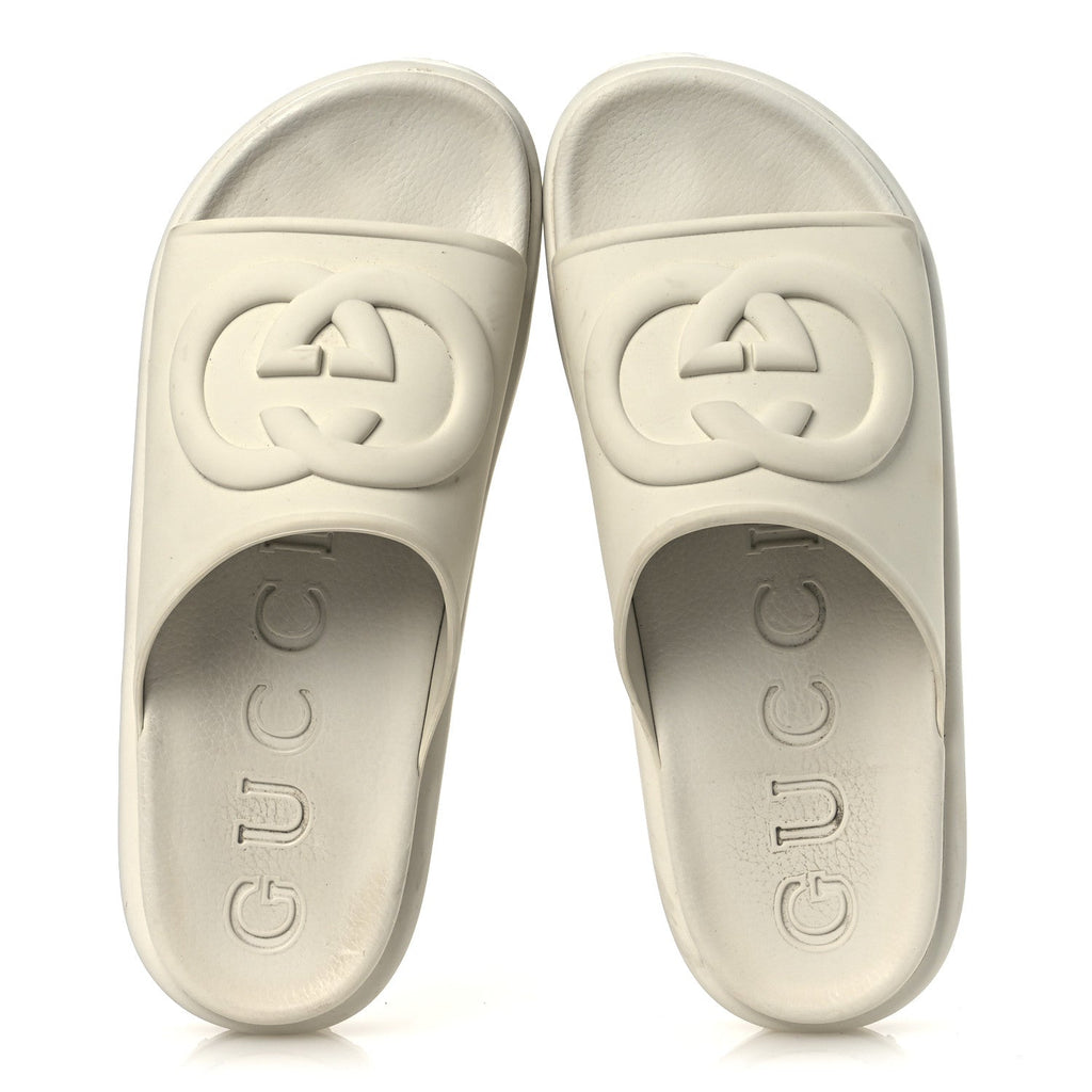 Gucci Rubber Women's Interlocking G Platform 42mm Slide Sandals 40 Off White
