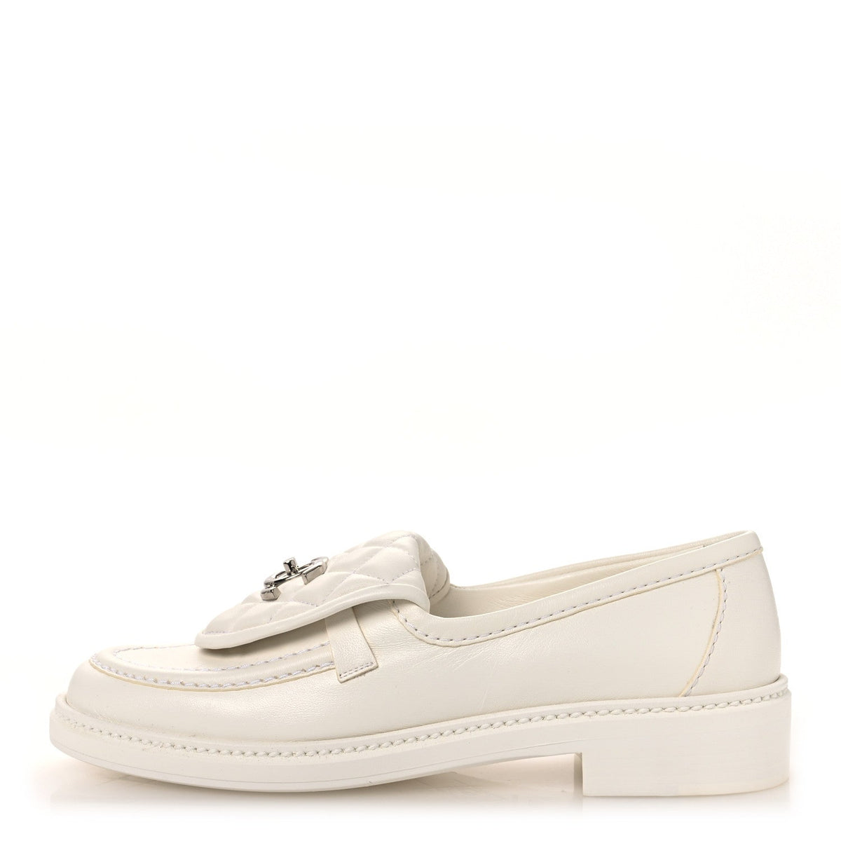 Shiny Lambskin Quilted CC Turnlock Loafers White