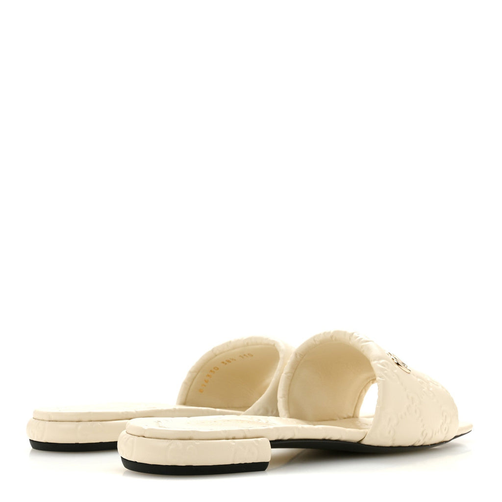 Gucci Nappa Women's Double GG Flat Slide Sandals 38.5 New Ivoire