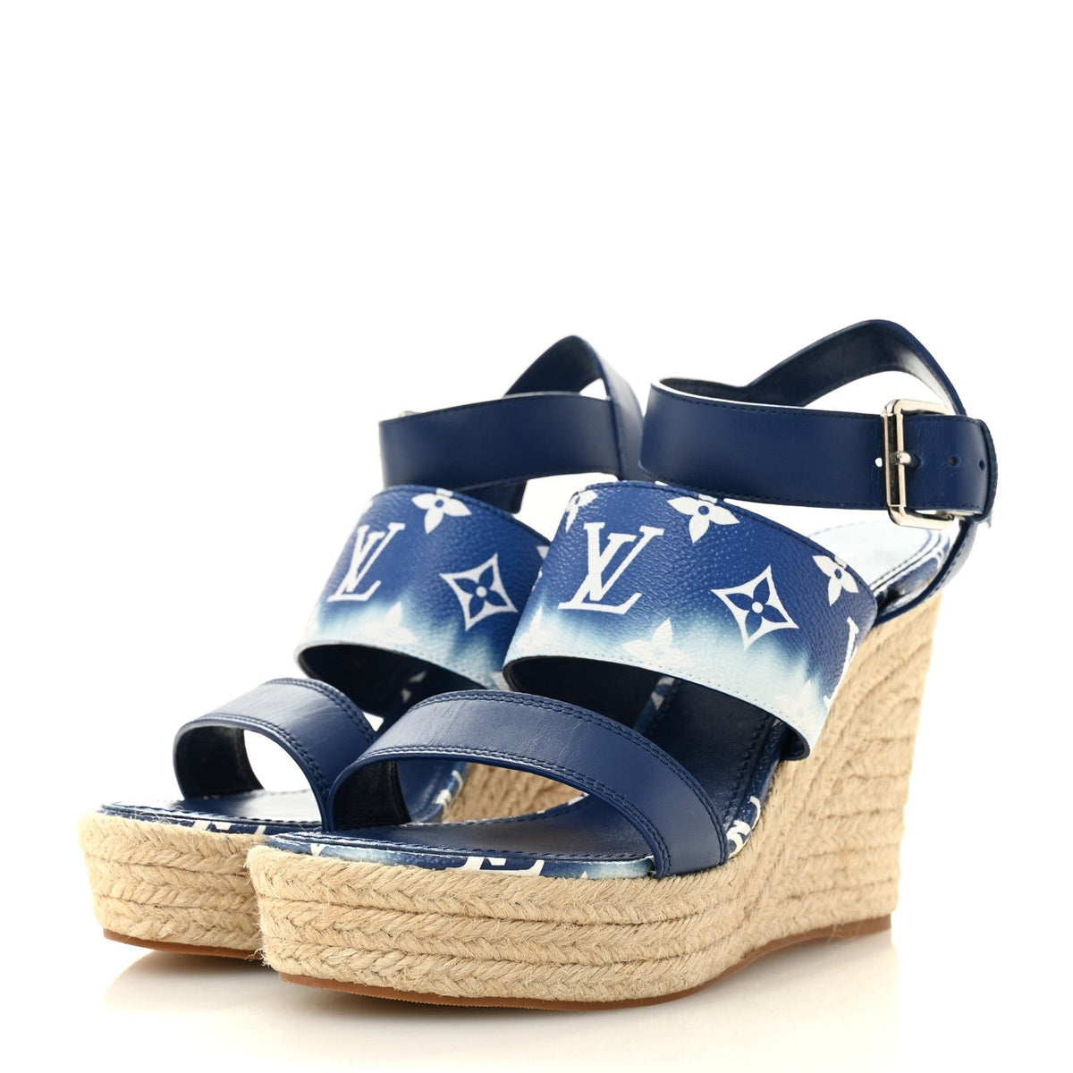 Louis Vuitton Monogram Escale Women's Starboard Wedge Sandals 40 Blue