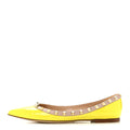 Valentino Garavani Patent Leather Women's Rockstud Flats 38 Acid Yellow