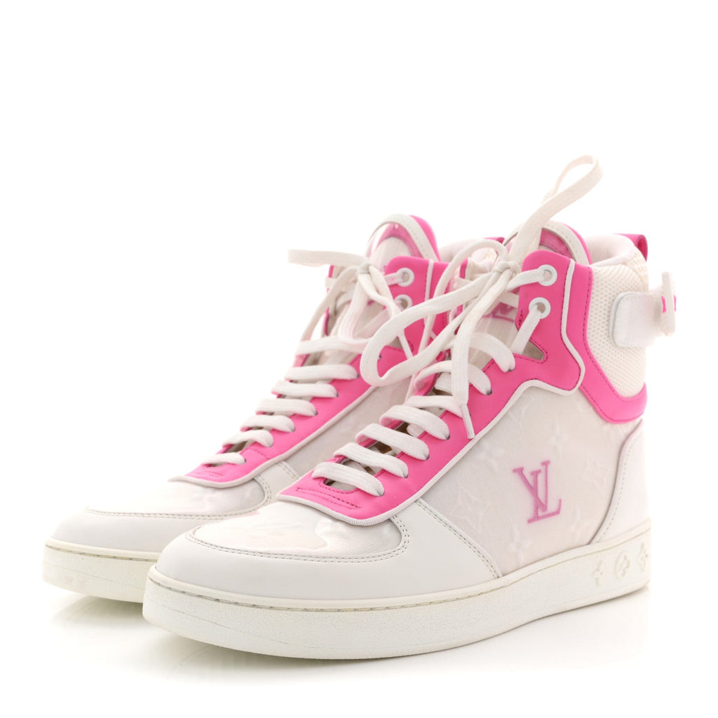 Louis Vuitton Calfskin Nylon Mesh Women's Boombox Sneakers 39 White Pink