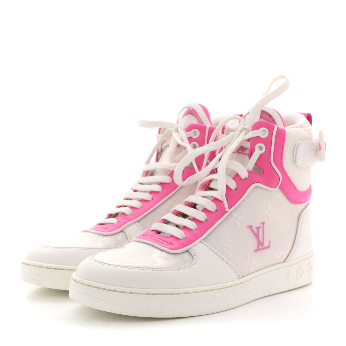 Louis Vuitton Calfskin Nylon Mesh Women's Boombox Sneakers 39 White Pink