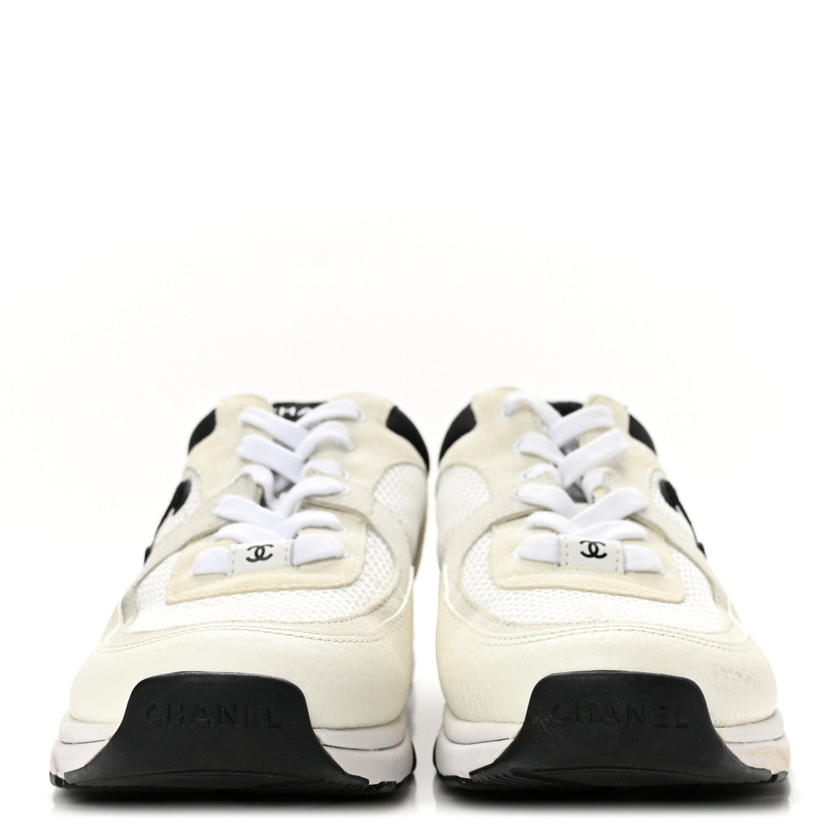 Chanel Mesh Suede Calfskin CC Women's Sneakers 38.5 White Black