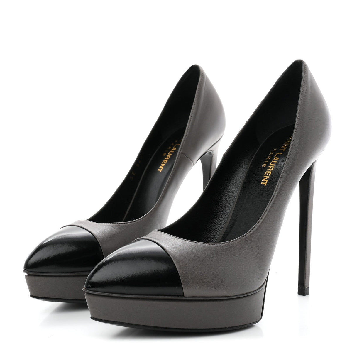 Saint Laurent Calfskin Cap Toe Janis 105 Platform Pumps 39.5 Grey