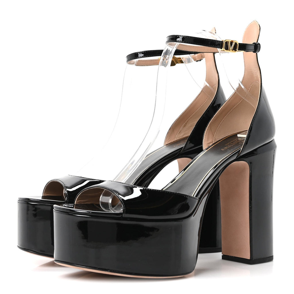 Valentino Garavani Patent Women's Tan-Go 50/120mm Platform Pumps 40 Black