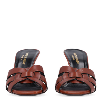 Saint Laurent Calfskin Tribute 85 Women's Slide Sandals New Papaya