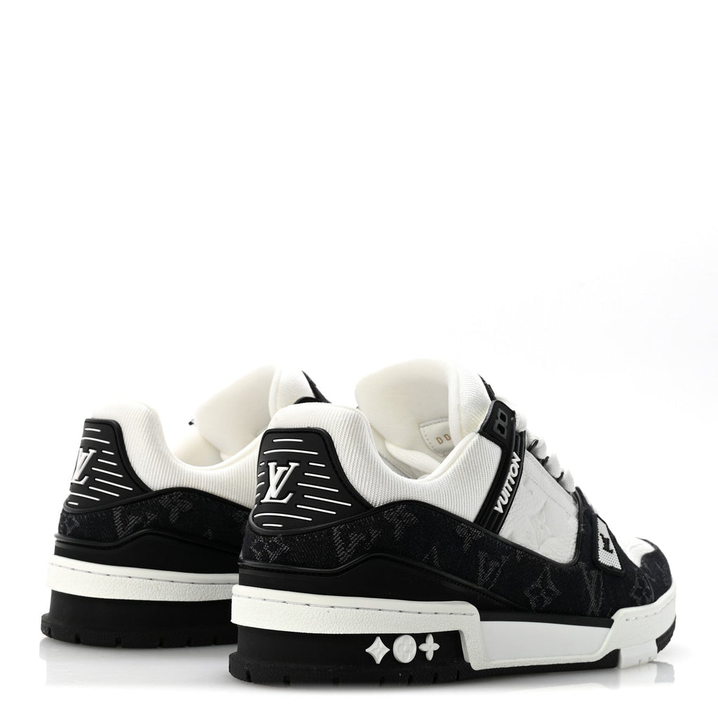 Louis Vuitton Calfskin Denim Women's LV Trainer Sneakers 39 Black