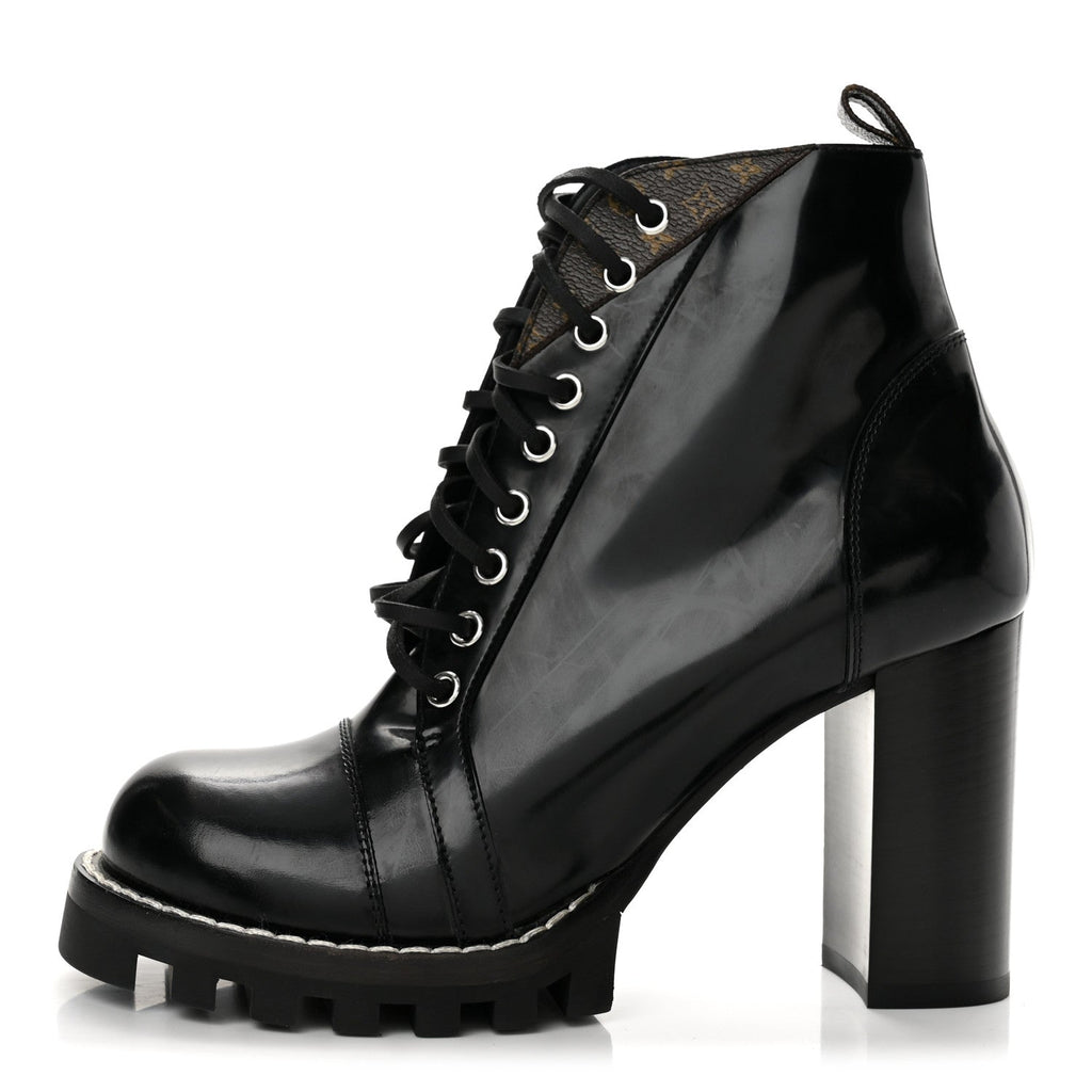 Louis Vuitton Glazed Calfskin Women's Star Trail Boots 40 Black