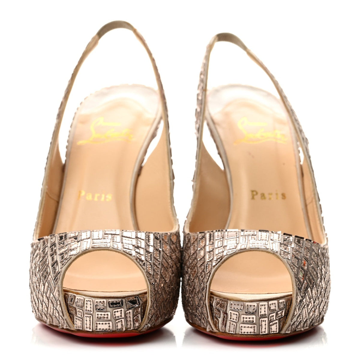 Christian Louboutin Satin Women's Mosaique No Prive 120 Pumps 37.5 Silver