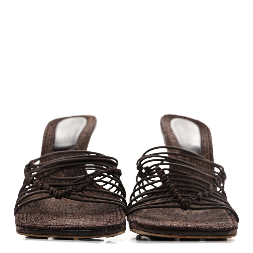 Bottega Veneta Raffia Elasticized Women's Cindy Stretch Mule Sandals 39 Bitter Chocolate