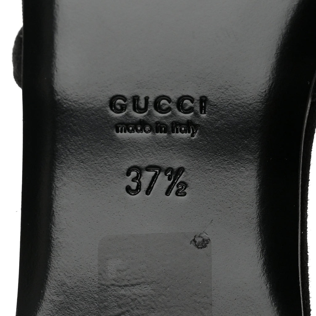 Gucci Suede Mesh Crystal Women's GG Demi Ballet Flats 37.5 Black