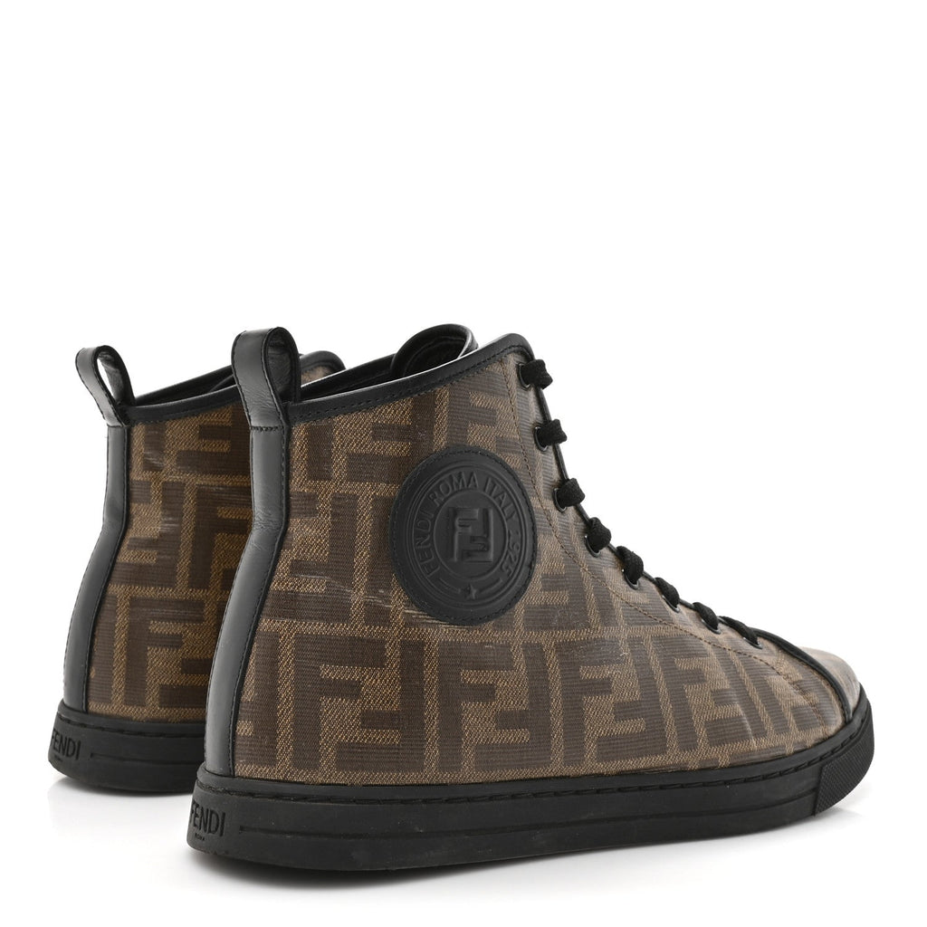 Fendi Coated Canvas FF 1974 Women's High Top Sneakers 37.5 Mogano Panna Black