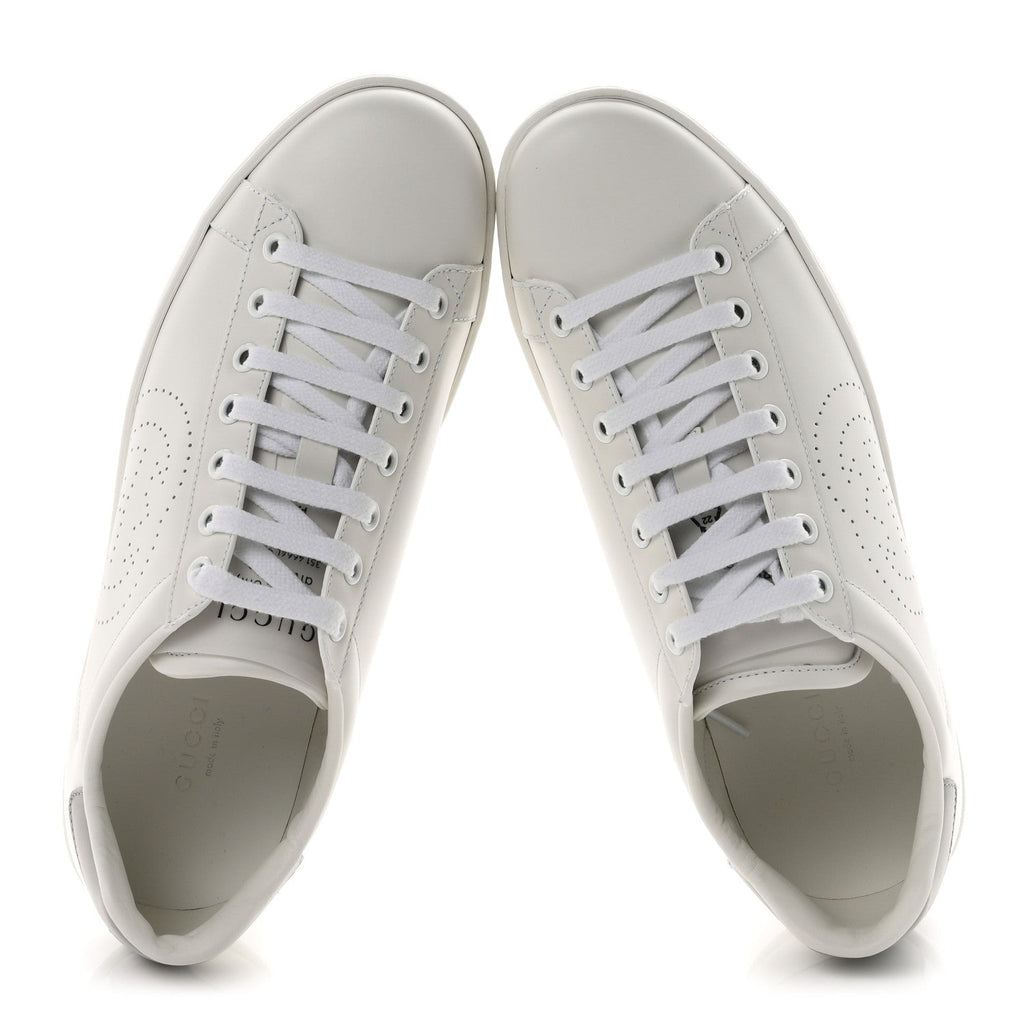 Gucci Calfskin Women's Interlocking G Ace Sneakers 38.5 White Grey Sky