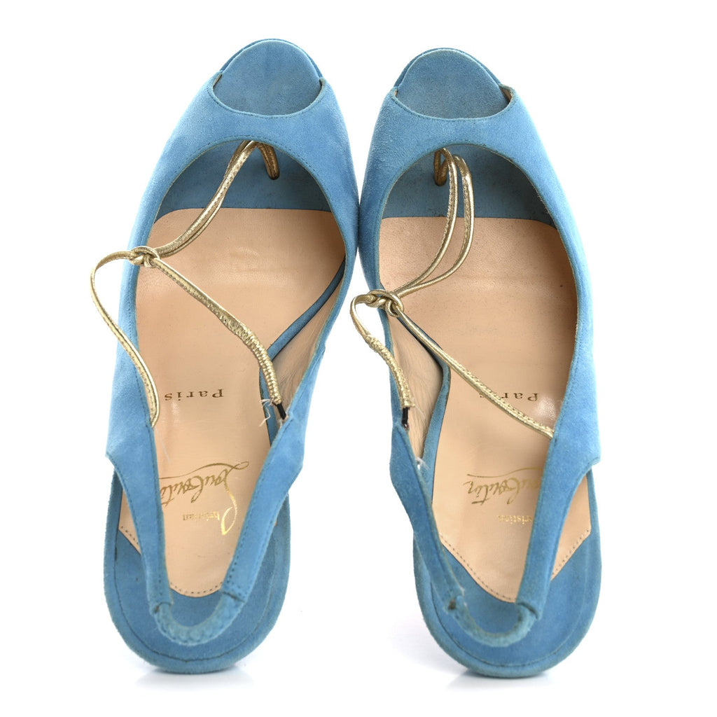 Christian Louboutin Suede Women's Spritney 100 Peep Toe Pumps 41 Blue