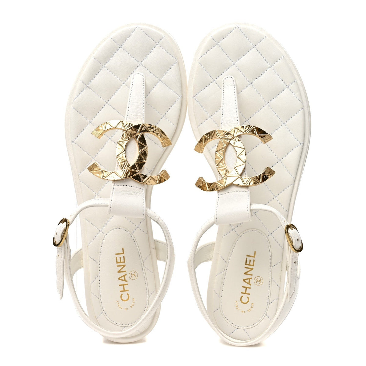 Chanel Lambskin Women's CC Thong Sandals 37.5 White
