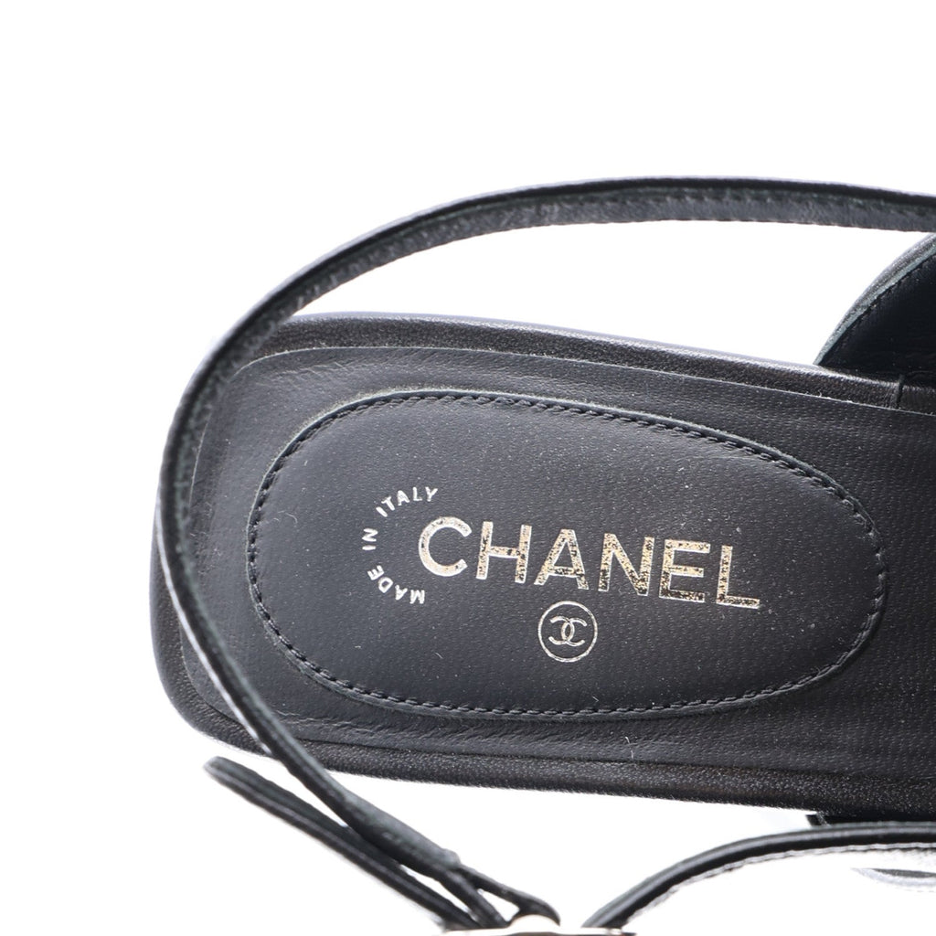 Chanel Lambskin Camellia Women's Thong Sandals 36.5 Black White