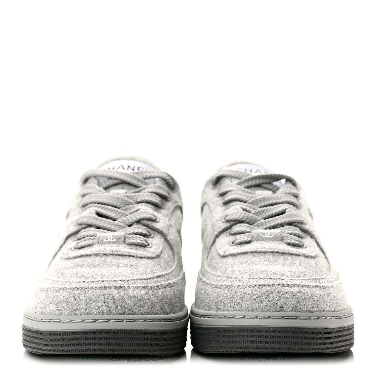 Chanel Wool Mixed Fibers Women's CC Sneakers 38 Light Grey
