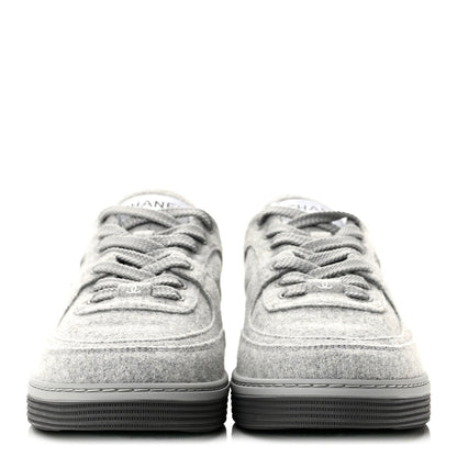 Chanel Wool Mixed Fibers Women's CC Sneakers 38 Light Grey