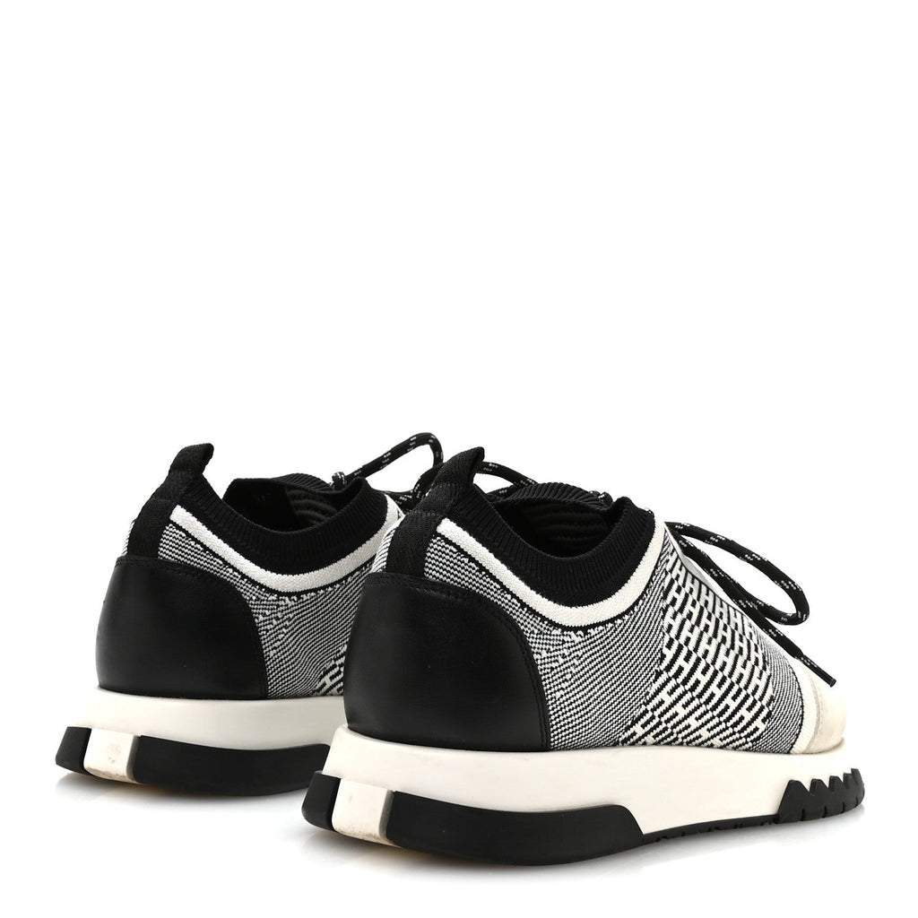Hermes Knit Goatskin Men's Addict Sneakers 41 Black White