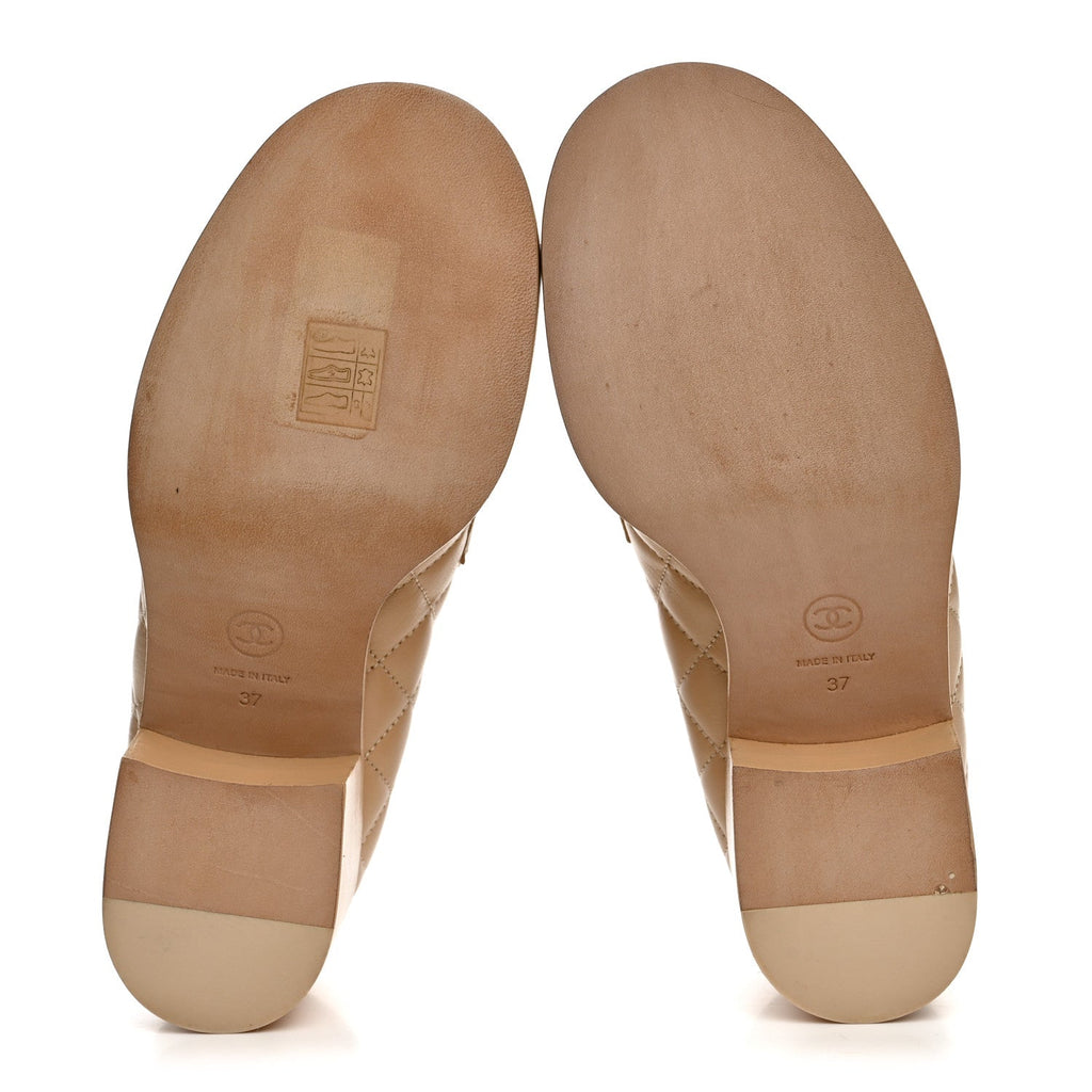 Chanel Lambskin Quilted Women's CC Heart Loafers 37 Beige