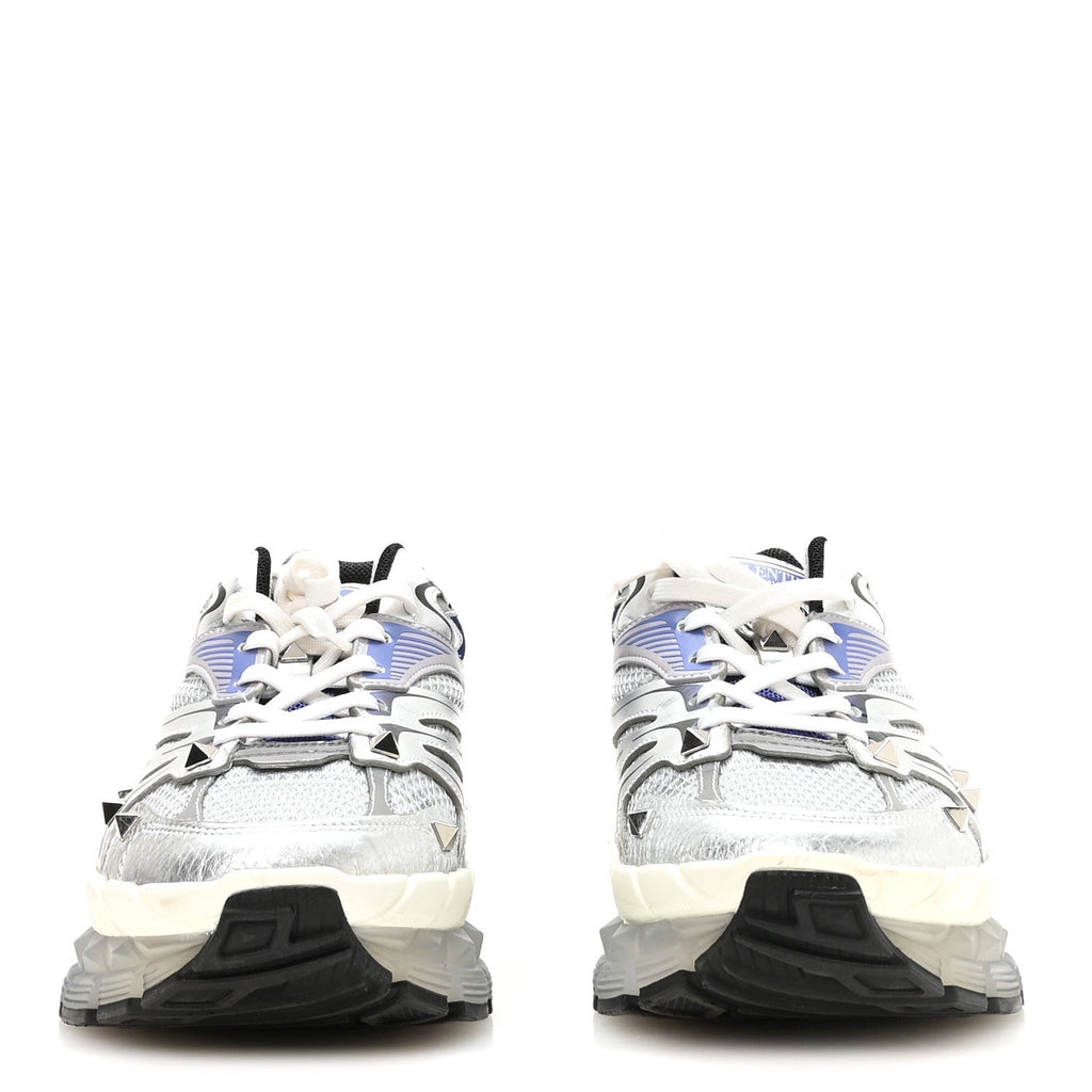 Valentino Garavani Mesh Calfskin Women's Rockstud Platform Sneakers 40 Silver Multicolor