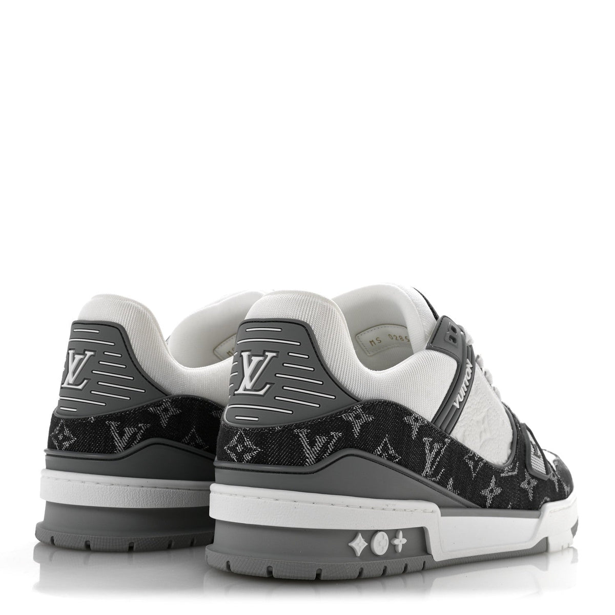 Louis Vuitton Calfskin Embossed Monogram Denim Men's LV Trainer Sneakers 10 Grey