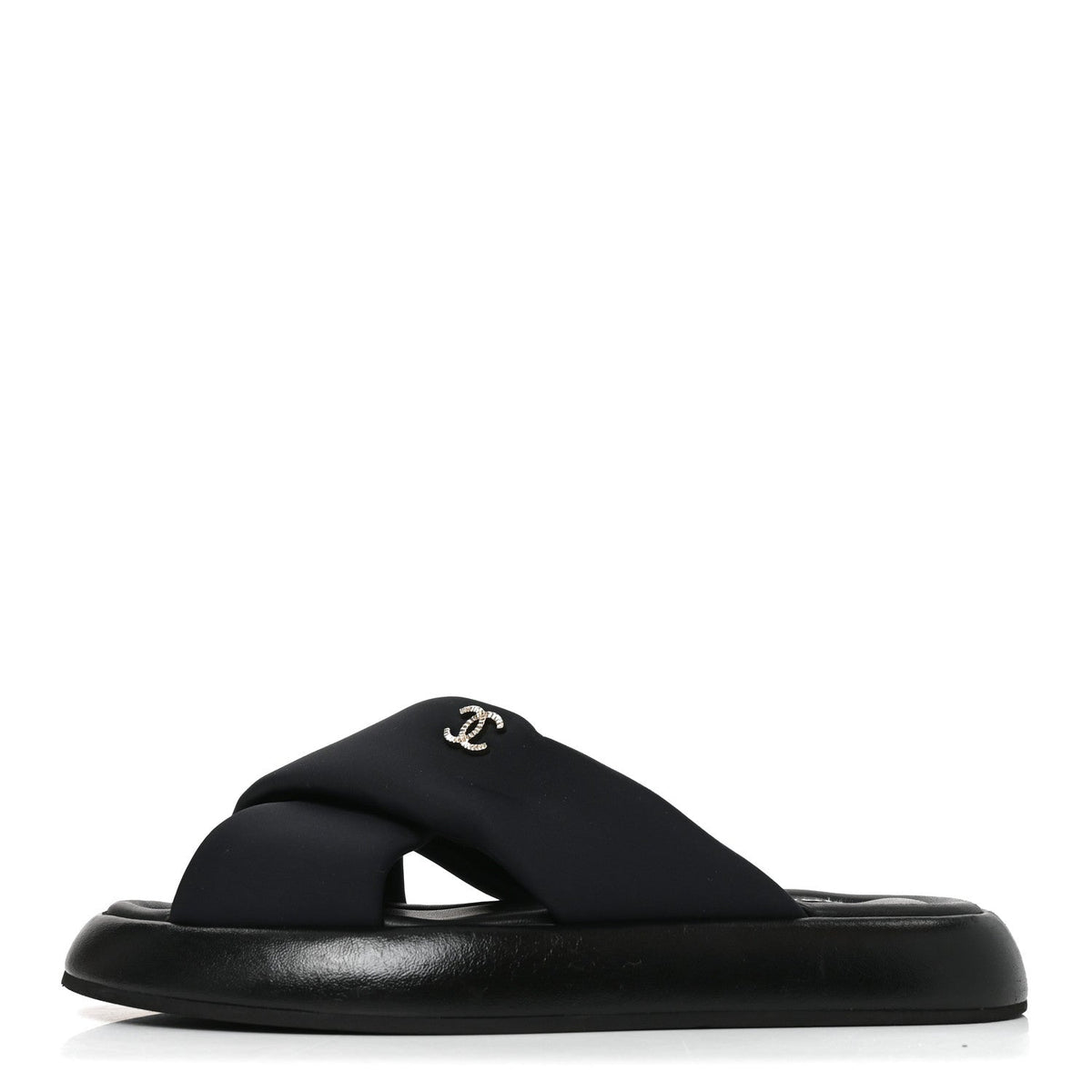Chanel Fabric Women's CC Mules Sandals 38 Black