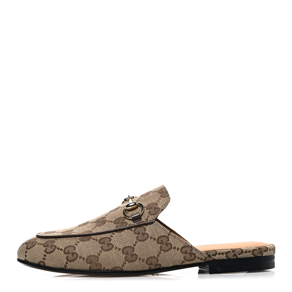 Gucci Canvas Women's Princetown Slippers 35 Beige Ebony New Acero