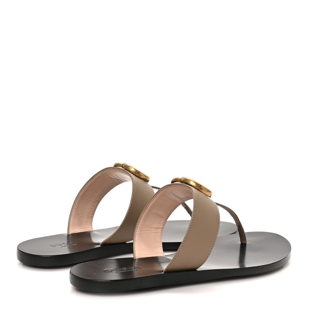 Gucci Calfskin Women's GG Marmont Thong Sandals 35.5 Mud