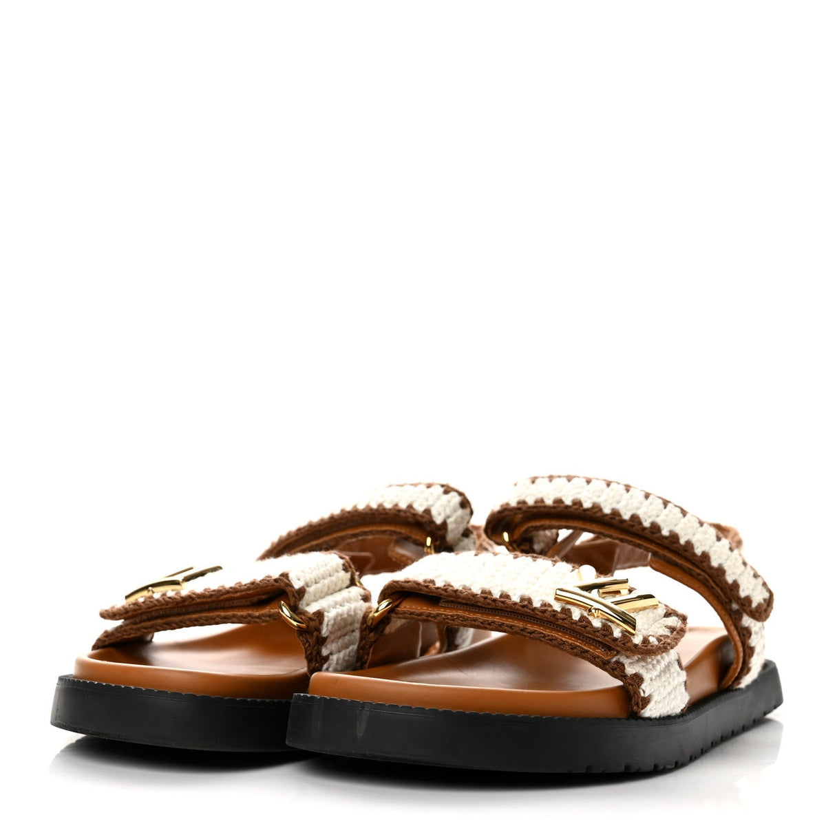 Louis Vuitton Cotton Crochet Women's LV Sunset Comfort Flat Sandals 40 Cacao Brown