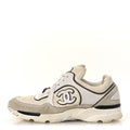 Chanel Mesh Suede Calfskin Women's CC Sneakers 37.5 White Black