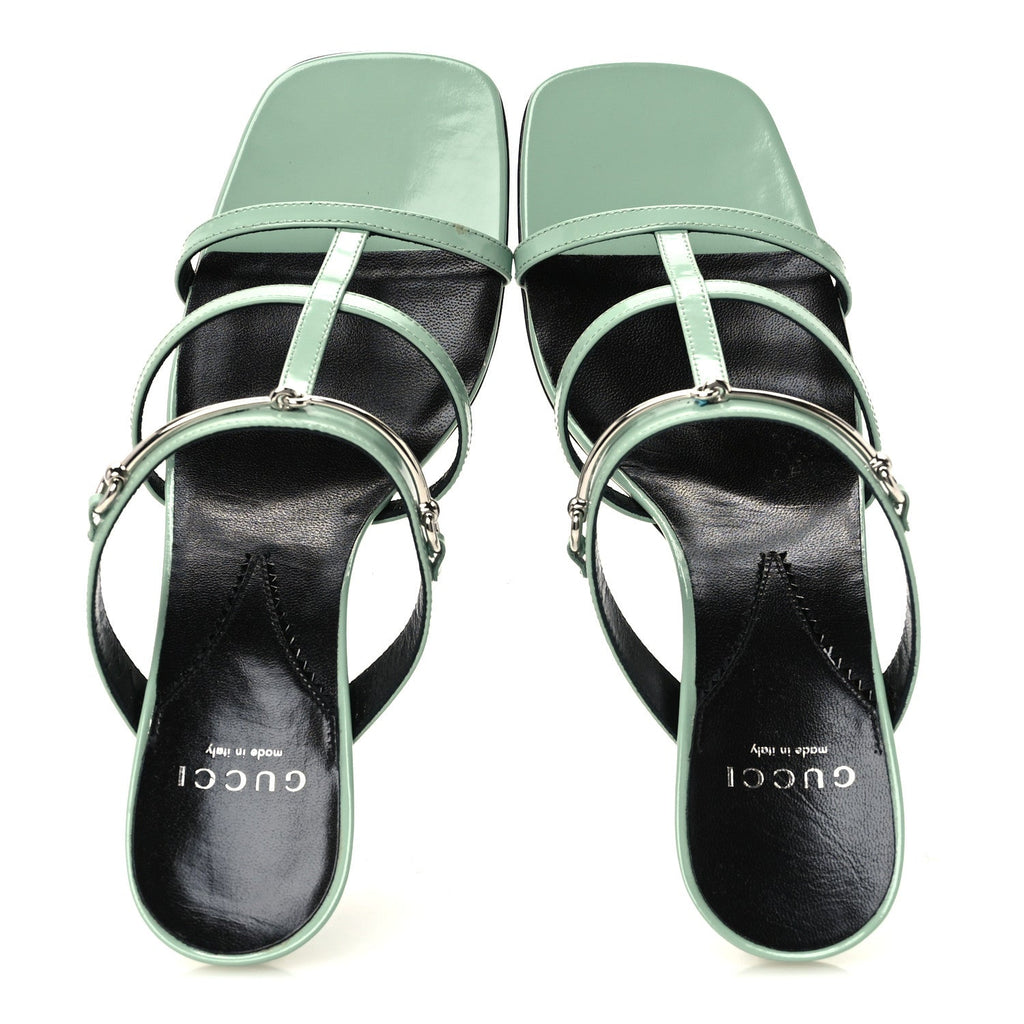 Gucci Calfskin Women's Regent Horsebit Mid Heel Sandals 38.5 Pacific Green