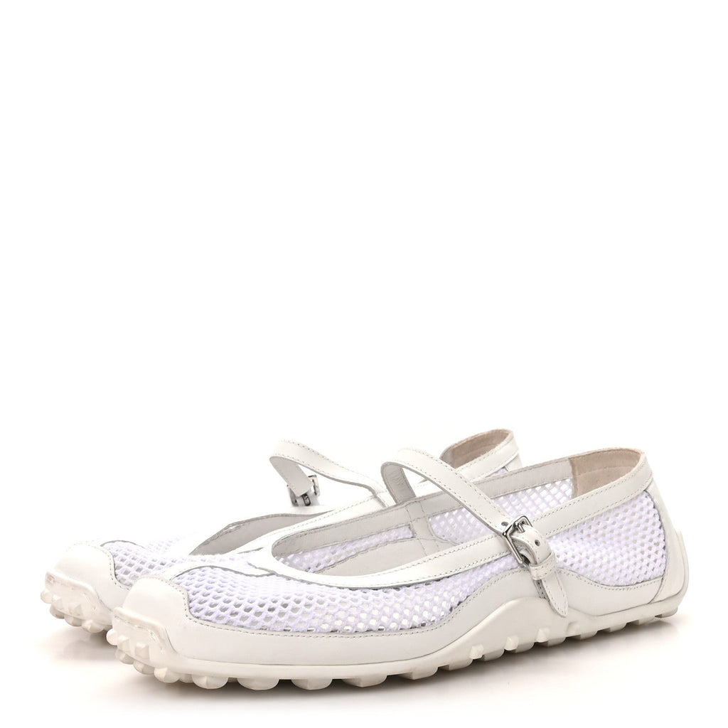 Hermes Crochet Knit Calfskin Women's Kichu Ballet Flats 39 White