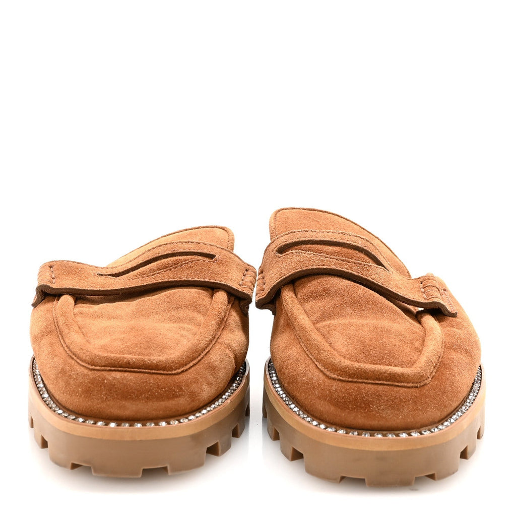 Jimmy Choo Suede Shearling Women's Ronnie Flat Mules 39.5 Tan Natural