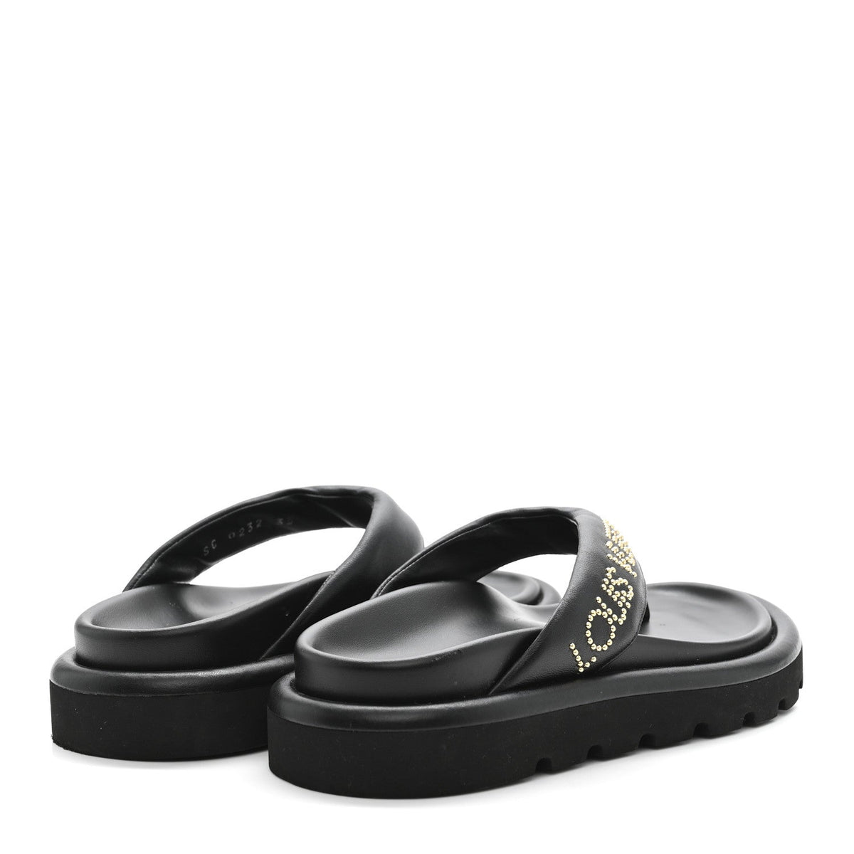 Louis Vuitton Calfskin Women's Logo Studded Pillow Flat Sandals 35 Black