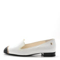 Chanel Patent Women's Cap Toe Chain Moccasin Loafers 37 White Black