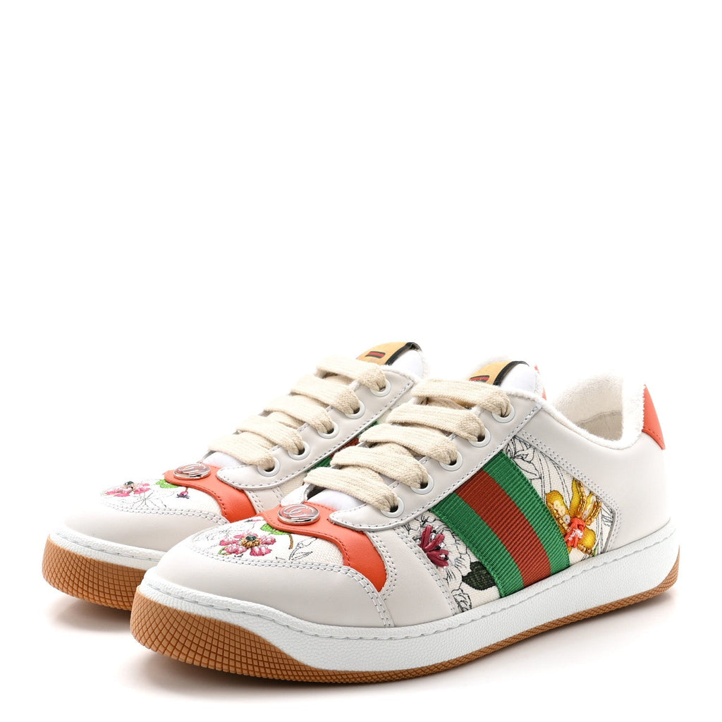 Gucci Canvas Leather Women's Screener Sneakers 36.5 White