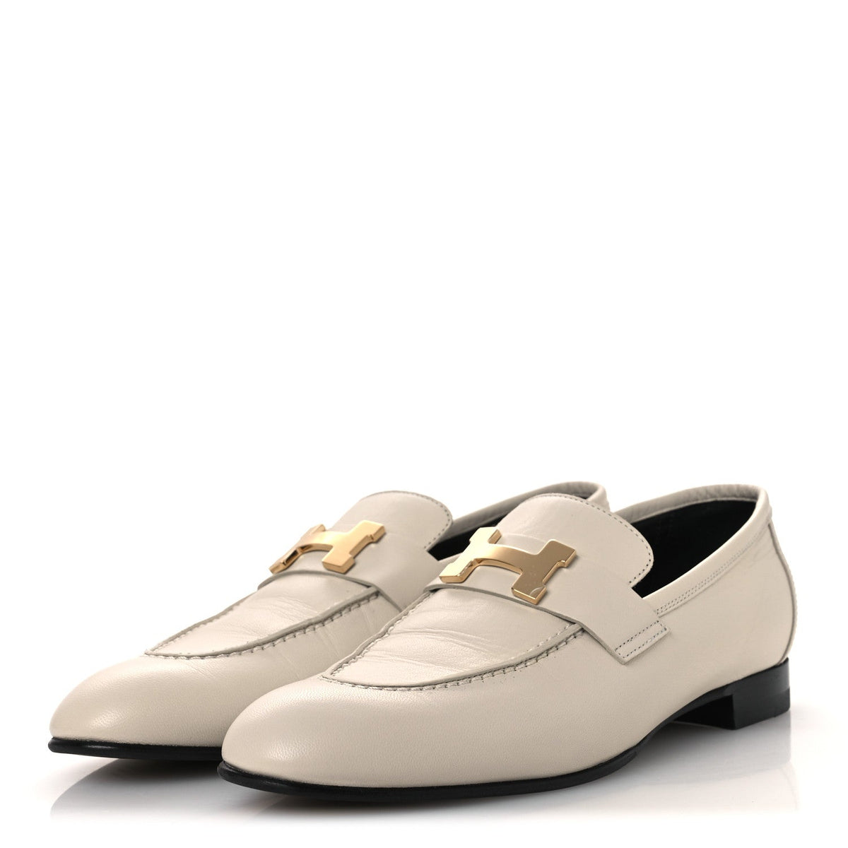 Hermes Goatskin Women's Paris Loafers 37 Beige Glaise