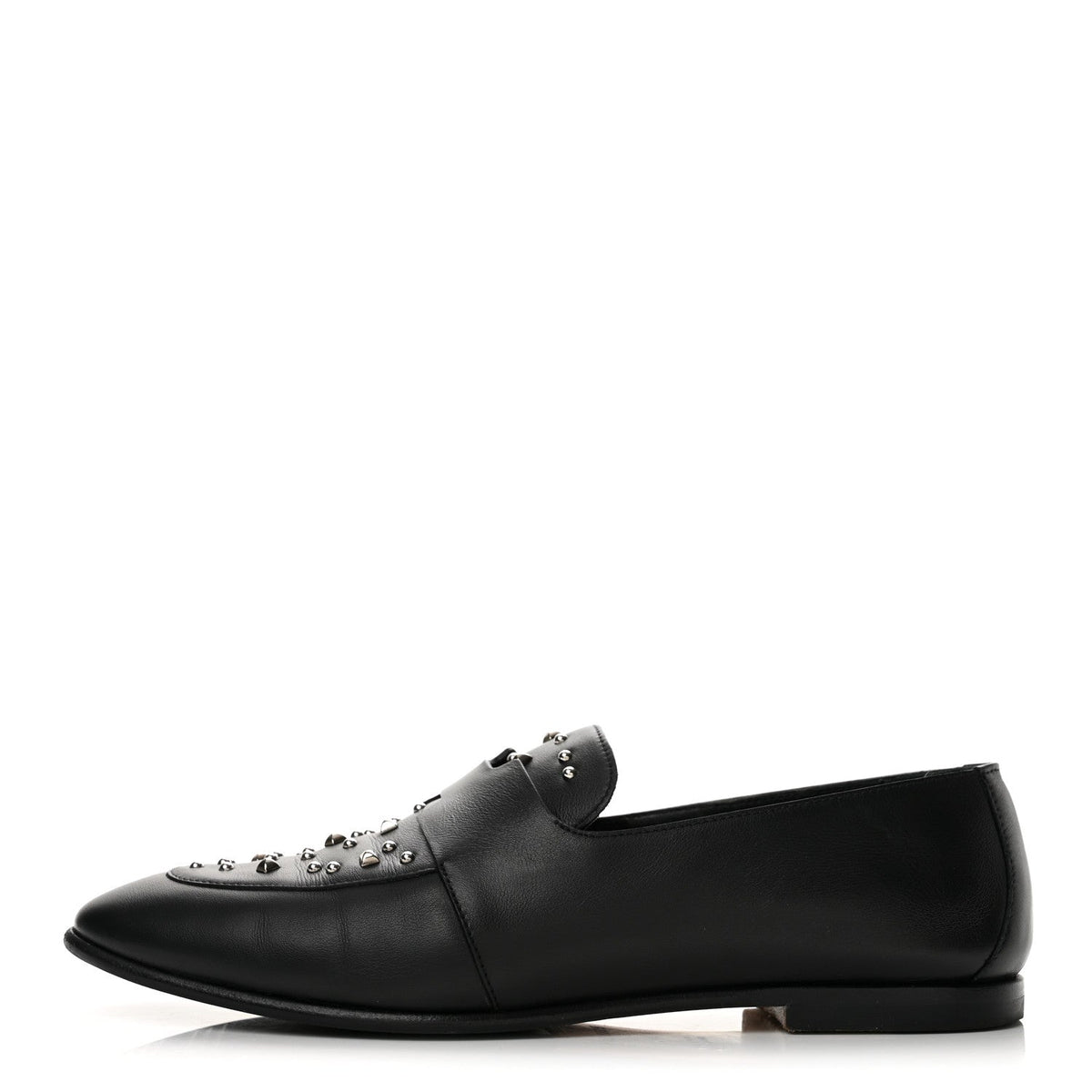 Hermes Calfskin Studded Women's Ancora Moccasin Loafers 38.5 Black
